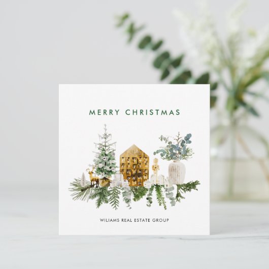 Elegante Merry Christmas Boho Composition Corporat Feestdagenkaart (Staand voorkant)