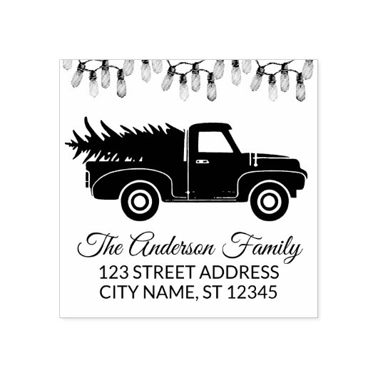 Elegante Merry Christmas Bulbs truck en boom Rubberstempel (Afrduk)
