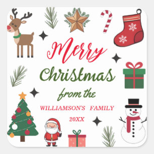 Elegante Merry Christmas Custom Family Naam Vierkante Sticker