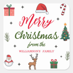 Elegante Merry Christmas Custom Family Naam Vierkante Sticker