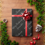 Elegante Merry Christmas Custom Name Wrapping Pape Cadeaupapier<br><div class="desc">Elegant Vrolijk Kerstinpakpapier met aangepaste naam op zwarte sterrenachtergrond</div>