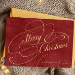 Elegante Merry Christmas gouden script rood niet-f Feestdagenkaart<br><div class="desc">Elegante  stijlvolle faux gold script eenvoudige tekst en handtekening gepersonaliseerde rode niet-foto vakantie kaart.</div>
