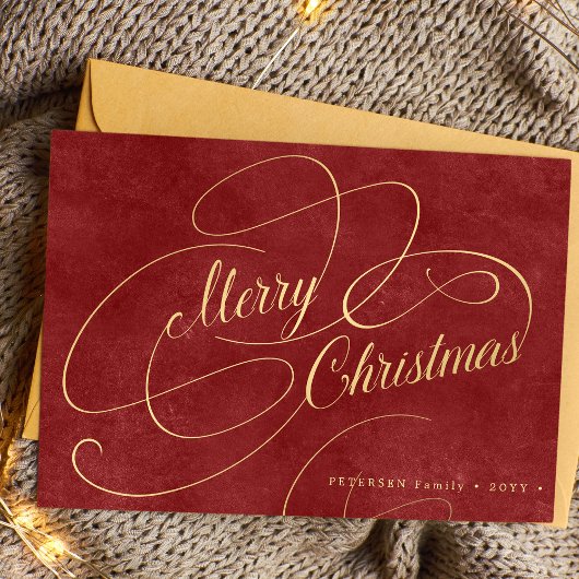 Elegante Merry Christmas gouden script rood niet-f Feestdagenkaart