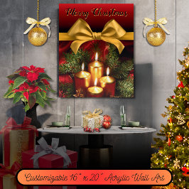 Elegante "Merry Christmas" gouden strik en kaarsen Acryl Muurkunst