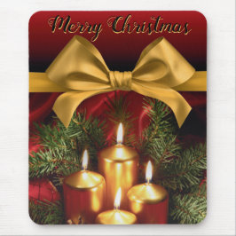 Elegante "Merry Christmas" gouden strik en kaarsen Muismat