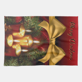 Elegante "Merry Christmas" gouden strik en kaarsen Theedoek