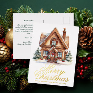 Elegante Merry Christmas House Custom Company Goud Folie Feestdagen Briefkaart