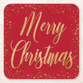 Elegante Merry Christmas Red & Gold Script Stars Kartonnen Onderzetters (Voorkant)