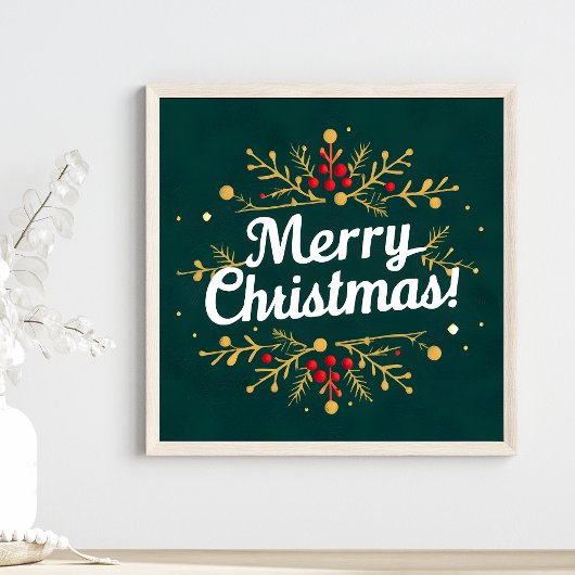 Elegante Merry Christmas Script Typography Floral Perfect Poster
