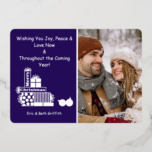 Elegante Merry Christmas Stack van Cadeaus Foto Folie Feestdagenkaart (Voorkant)