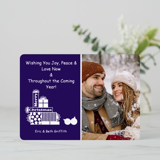 Elegante Merry Christmas Stack van Cadeaus Foto Folie Feestdagenkaart (Staand Voorkant)