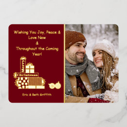 Elegante Merry Christmas Stack van Cadeaus Foto Folie Feestdagenkaart