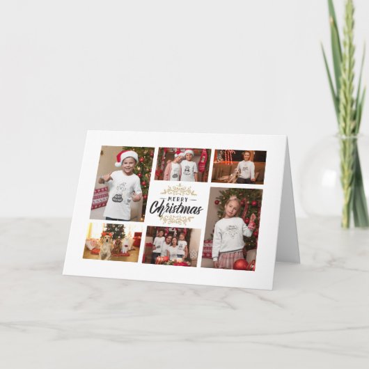 Elegante Merry Christmas Typography Fotocollage Feestdagen Kaart (Voorkant)