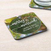 Elegante "Merry & Married" Kerst Ornament Bier Onderzetter (Linkerzijde)