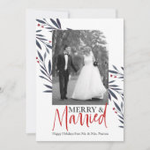 Elegante "Merry & Married" Vakantie Trouwfoto Kaart (Voorkant)