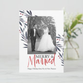 Elegante "Merry & Married" Vakantie Trouwfoto Kaart (Staand voorkant)