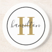 Elegante messing zwarte ronde monogram script zandsteen onderzetter (Voorkant)