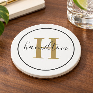 Elegante messing zwarte ronde monogram script zandsteen onderzetter