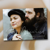 Elegante met de hand beletterde net getrouwde trou aankondiging