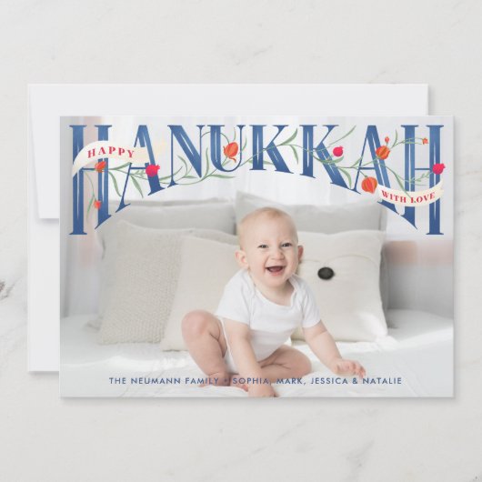 Elegante met de hand geletterde Happy Chanoeka-fot Bedankkaart (Voorkant)