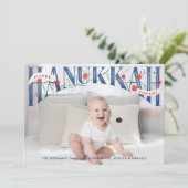 Elegante met de hand geletterde Happy Chanoeka-fot Bedankkaart (Staand voorkant)