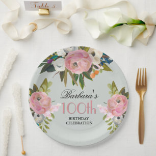 Elegante met de hand geschilderde bloem 100ste ver papieren bordje