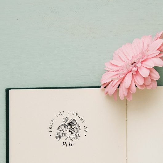 Elegante met de hand getekende bibliotheekboeken a rubberstempel