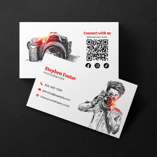 Elegante met de hand getekende fotografie Camer QR Visitekaartje
