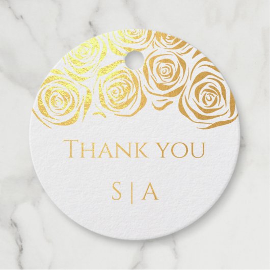 Elegante met de hand getekende gouden rozen bedank bedankjes labels (Voorkant)