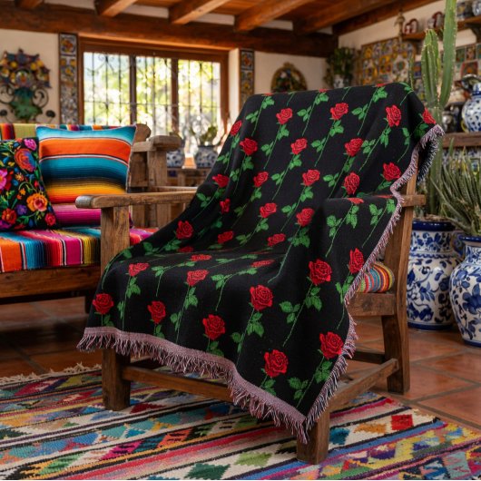 Elegante met de hand getekende roos dekendoek deken