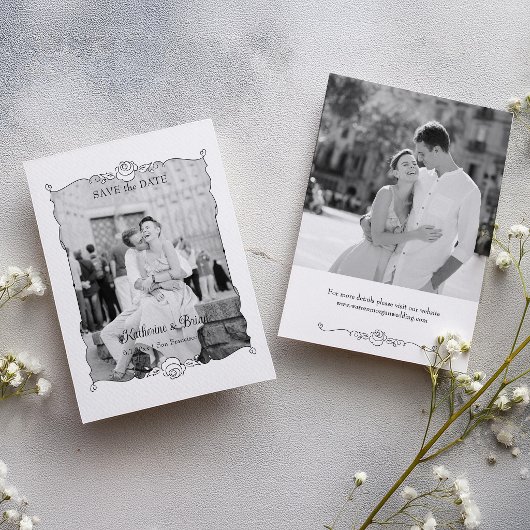 Elegante met de hand getekende roos fotolijst save the date