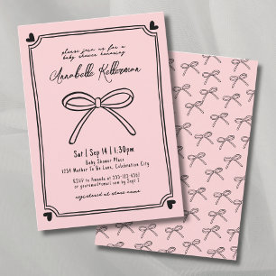Elegante met de hand getekende roze strik baby sho kaart
