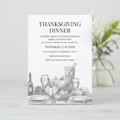 Elegante met de hand getekende Thanksgiving-diner Kaart (Staand voorkant)