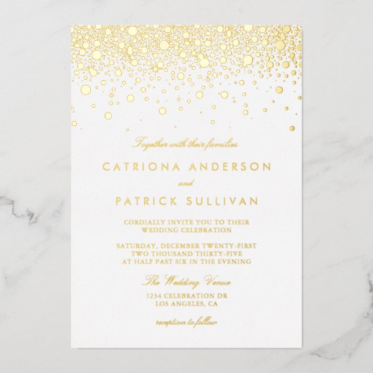 Elegante met folie gestempelde confetti-stippen br uitnodiging (Voorkant)