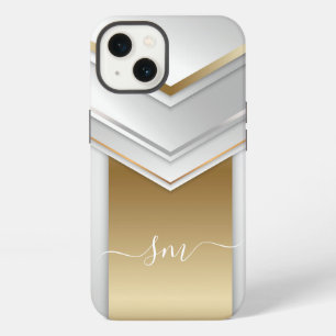 Elegante Metal 3D-look kalligrafie Gouden Monogram iPhone 13 Hoesje