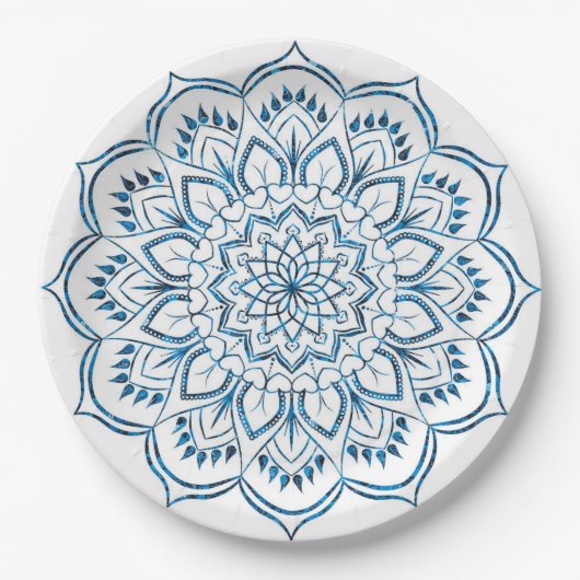 Elegante Metallic Blauwe Mandala Decoratie Papieren Bordje (Voorkant)