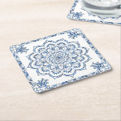 Elegante metallic blauwe mandala kartonnen onderzetters (Schuin)