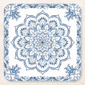 Elegante metallic blauwe mandala kartonnen onderzetters (Voorkant)