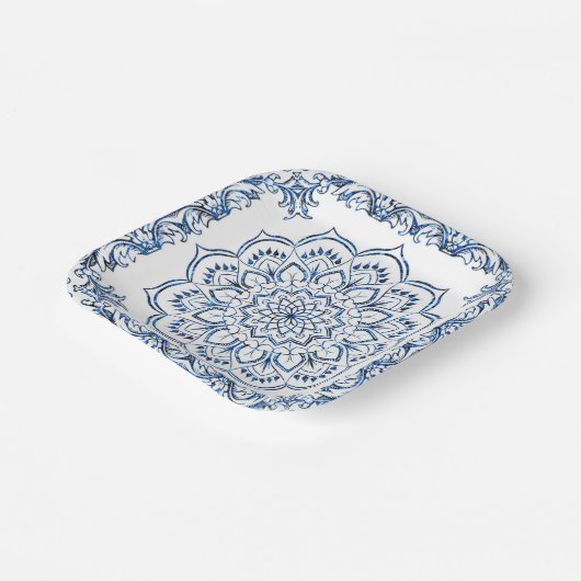 Elegante Metallic Blauwe Mandala Papieren Bordje (Gebogen)