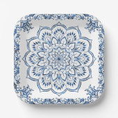 Elegante Metallic Blauwe Mandala Papieren Bordje (Voorkant)