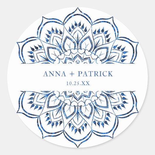 Elegante Metallic Blauwe Mandala Persoonlijk Ronde Sticker (Voorkant)
