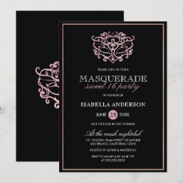Elegante Metallic Blush Pink Masquerade Sweet 16 Kaart