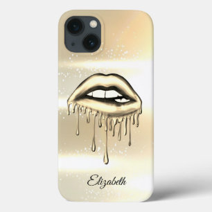 Elegante Metallic Druppelende Lippen Nep Goud Case-Mate iPhone Case