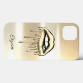 Elegante Metallic Druppelende Lippen Nep Goud Case-Mate iPhone Case (Achterkant (horizontaal))