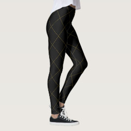 Elegante Metallic Goud Box Streep Zwart Leggings