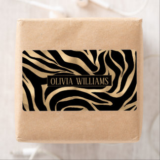 Elegante Metallic Goud Zebra Zwart Dierenprint Etiket