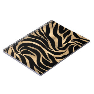 Elegante Metallic Goud Zebra Zwart Dierenprint Notitieboek