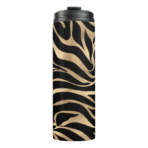 Elegante Metallic Goud Zebra Zwart Dierenprint Thermosbeker