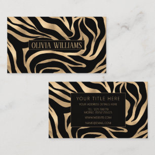 Elegante Metallic Goud Zebra Zwart Dierenprint Visitekaartje