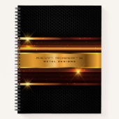 Elegante metallic gouden strepen zwarte achtergron notitieboek (Voorkant)